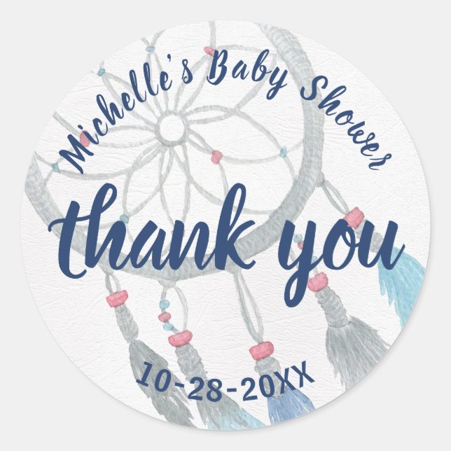 Sticker Rond Joli Dreamcatcher Boho Baby shower Merci (Devant)