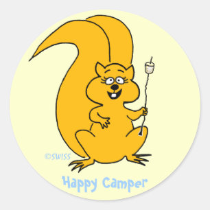 Sticker Rond Joli écureuil en caricature Happy Camper Enveloppe