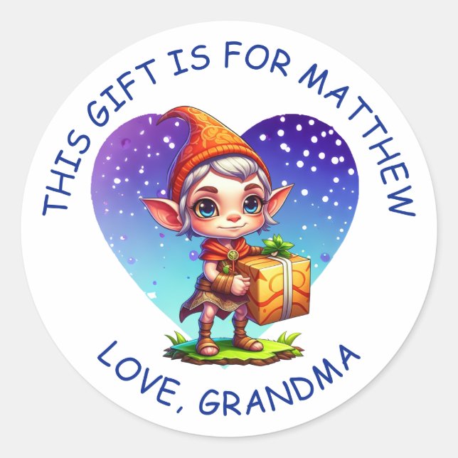 Sticker Rond Joli elfe de Noël personnalisé (Devant)