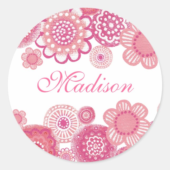 Sticker Rond Joli en rose Peint Girls Nom Cupcake Topper (Devant)