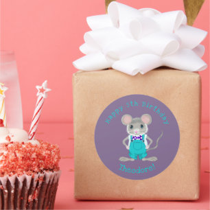 Sticker Rond Joli et élégant petit souris anniversaire personna