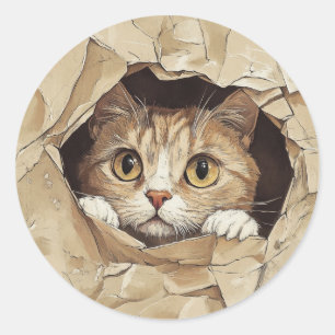 Sticker Rond Joli et joueur chaton