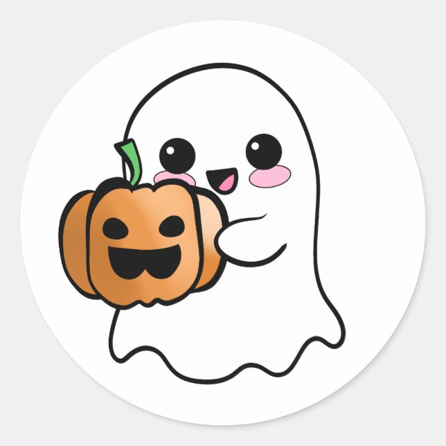 Sticker Rond Joli Fantôme avec Citrouille (Devant)