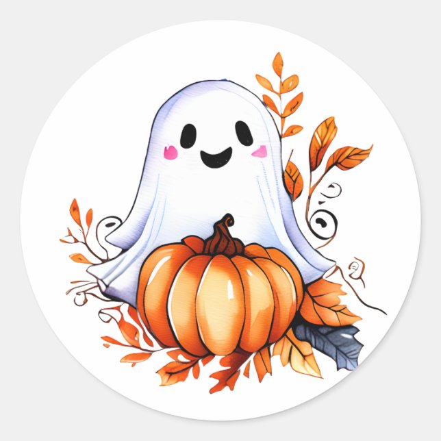Sticker Rond Joli fantôme d'Halloween (Devant)
