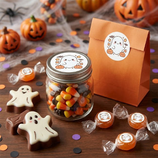 Sticker Rond Joli fantôme d'Halloween Clipart, Amusant et migno