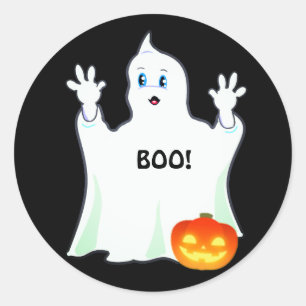 Sticker Rond Joli fantôme et citrouille d'Halloween sur fond no