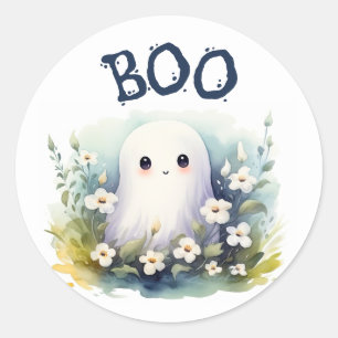 Sticker Rond Joli fantôme floral Halloween