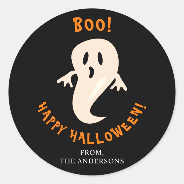 Sticker Rond Joli Fantôme Halloween Boo Whimsical Black (Devant)