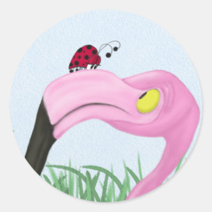 Sticker Rond Joli Flamant rose rose