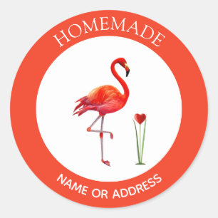 Sticker Rond Joli flamant sur corail et blanc fait maison
