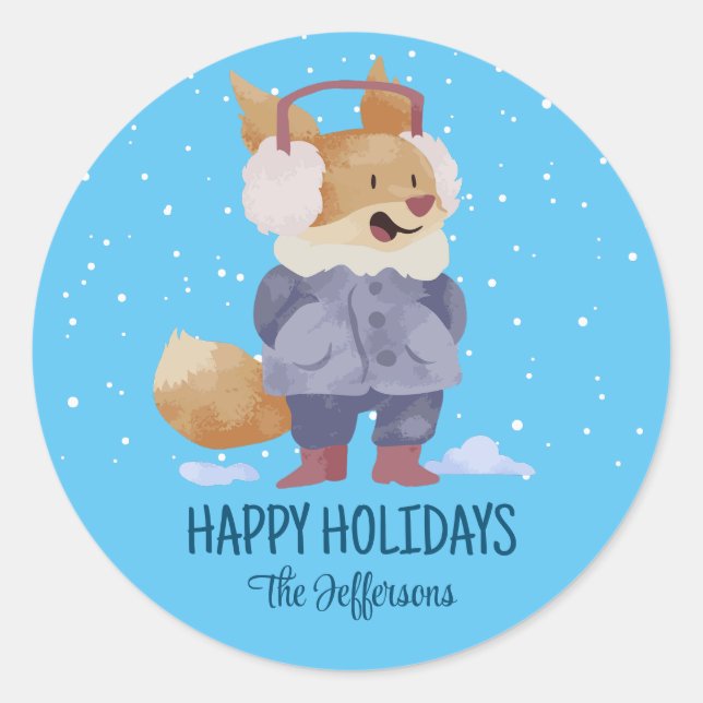 Sticker Rond Joli Fox Noël Animal Snowy Vacances d'hiver (Devant)