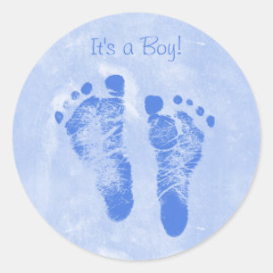 Sticker Rond Joli Garçon Empreintes Bébé Nouveaux Annoucemen