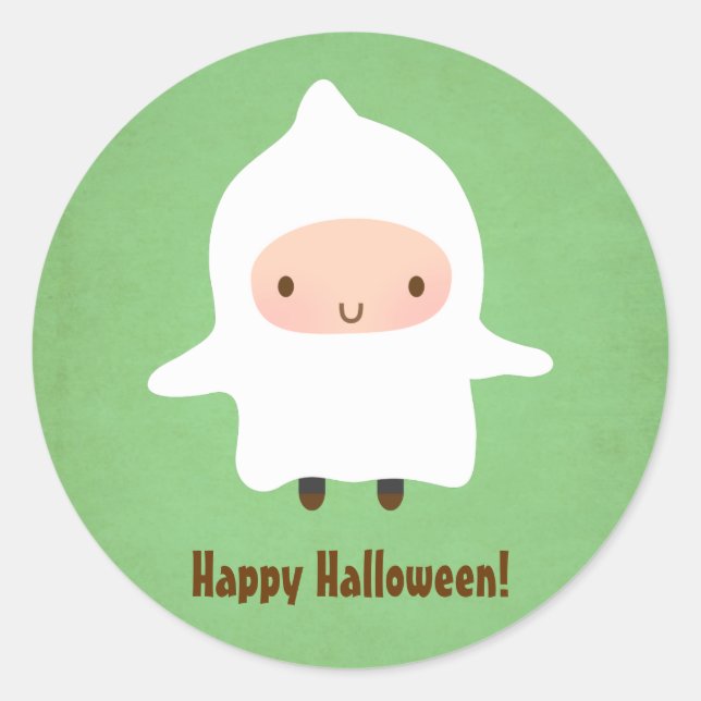 Sticker Rond Joli garçon fantôme pas si effrayant Halloween (Devant)