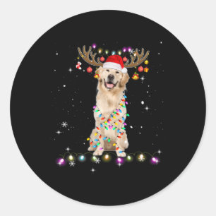 Sticker Rond Joli Golden Retriever lumières de Noël Reindeer