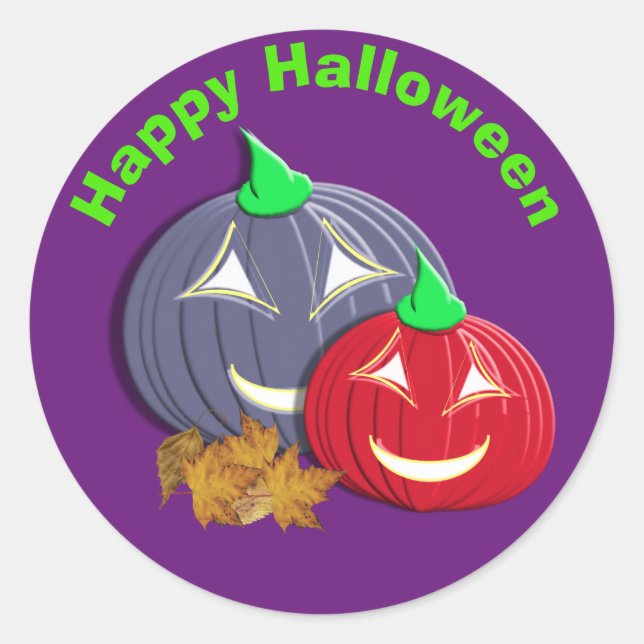 Sticker Rond Joli Halloween Citrouilles Visages (Devant)