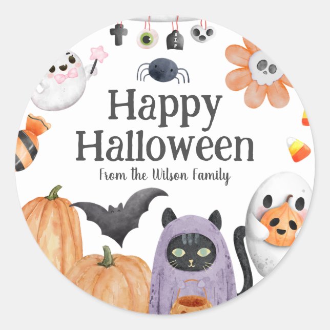 Sticker Rond Joli Halloween de style aquarelle (Devant)