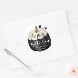Sticker Rond Joli Halloween Noir Et Blanc Citrouille
