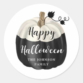 Sticker Rond Joli Halloween Noir Et Blanc Citrouille