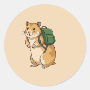 Sticker Rond Joli hamster randonneur avec sac à dos