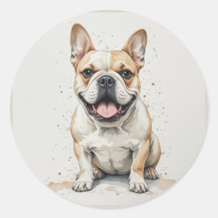 Sticker Rond Joli Happy Bouledogue Français Animal de Compagnie