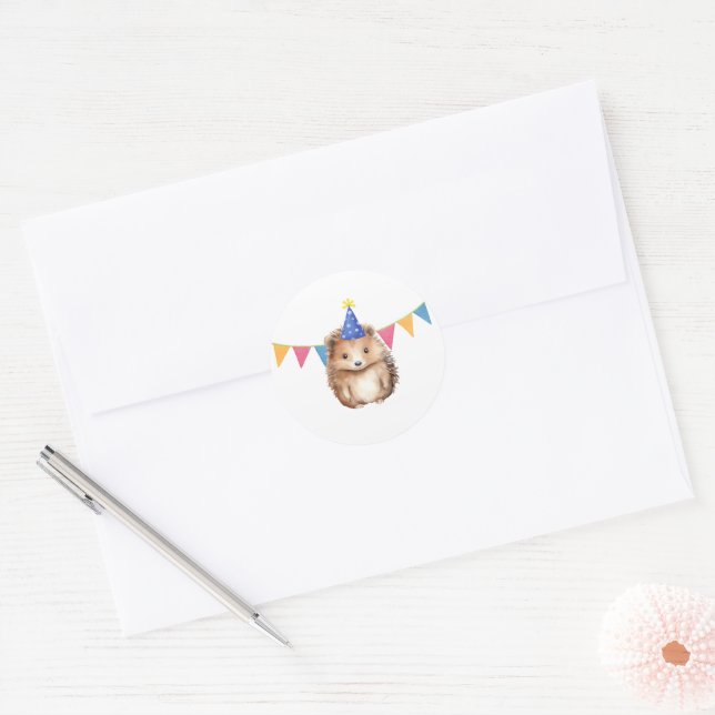 Sticker Rond Joli Hérisson d'anniversaire invitation enveloppe  (Enveloppe)