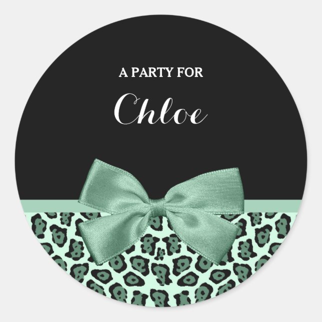 Sticker Rond Joli Jaguar vert Imprimer fille Jade Bow et nom (Devant)
