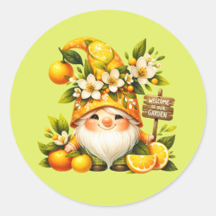 Sticker Rond Joli jardin d'accueil gnome