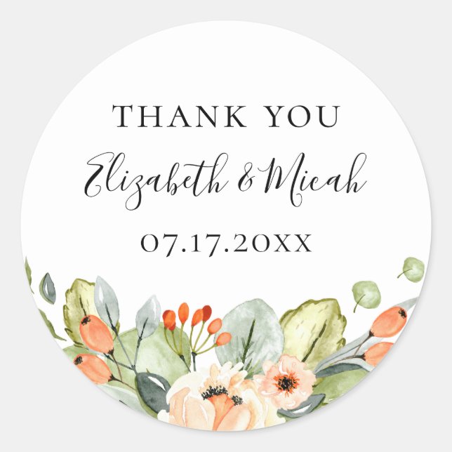 Sticker Rond Joli Jardin Pêche Fleur Mariage Favoriser (Devant)