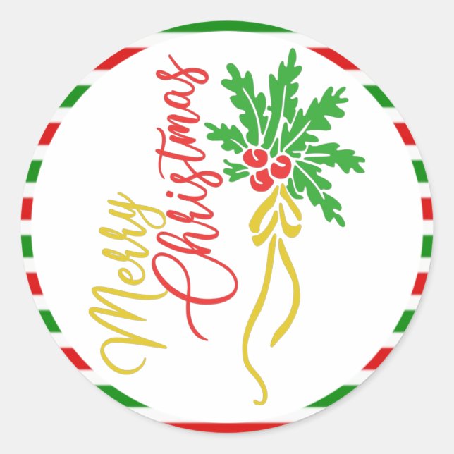 Sticker Rond Joli Joyeux Texte de Noël Mistletoe Clipart Noël (Devant)