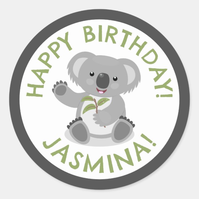 Sticker Rond Joli koala personnalisation dessin animé anniversa (Devant)
