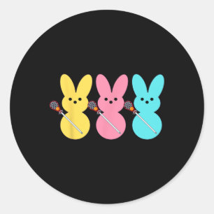 Sticker Rond Joli Lacrosse Joueur Bunny Enfants Garçons Pâques 