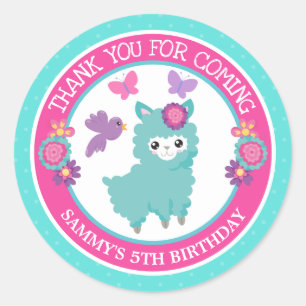 Sticker Rond Joli Lama de printemps sarcelle Floral Anniversair