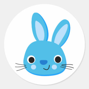 Sticker Rond Joli lapin bleu visage lapin
