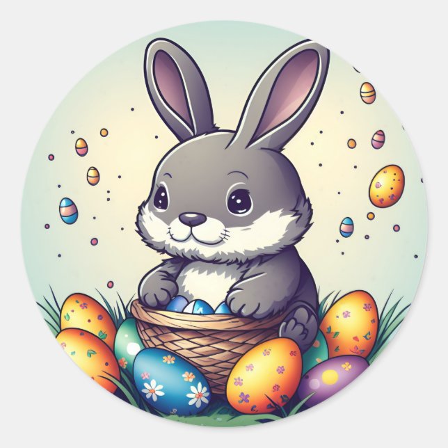 Sticker Rond Joli lapin de Pâques (Devant)