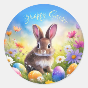 Sticker Rond Joli lapin de Pâques Brown