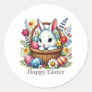 Sticker Rond Joli lapin de Pâques heureux