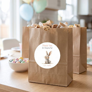 Sticker Rond Joli Lapin de remerciement Rose Anniversaire 