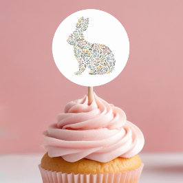 Sticker Rond Joli lapin Fleur sauvage Printemps Pâques