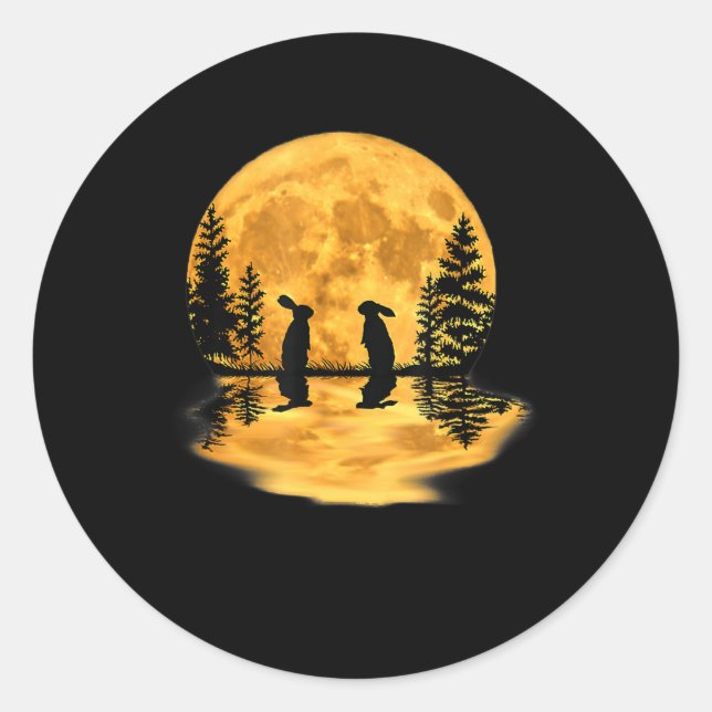 Sticker Rond Joli lapin lapin lapins Lune Ciel nocturne (Devant)
