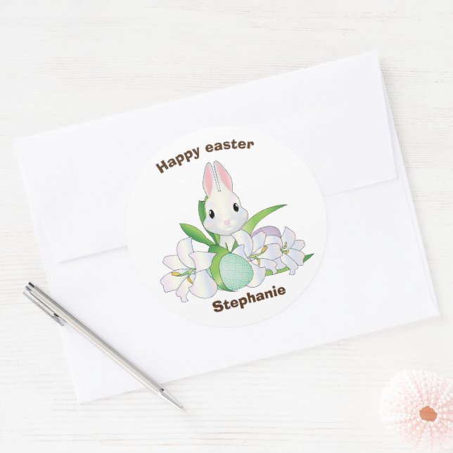 Sticker Rond Joli Lilly floral, lapin de Pâques (Enveloppe)