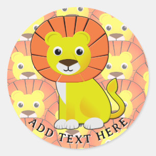 Sticker Rond Joli Lion Bébé sur tout le Motif d'impression