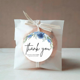 Sticker Rond Joli Mariage Floral Bleu Dusty