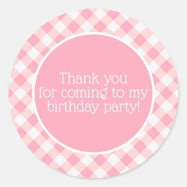 Sticker Rond Joli Merci Anniversaire à Carreaux Rose Blanc Ging (Devant)