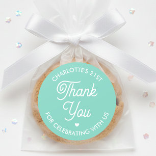 Sticker Rond Joli Merci Anniversaire Nom Tout Âge Menthe Modern