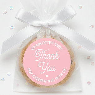 Sticker Rond Joli Merci Anniversaire Nom Tout Âge Rose Moderne
