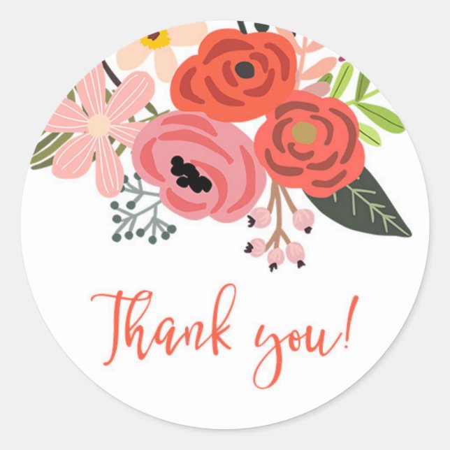 Sticker Rond Joli Merci de Bouquet Floral (Devant)