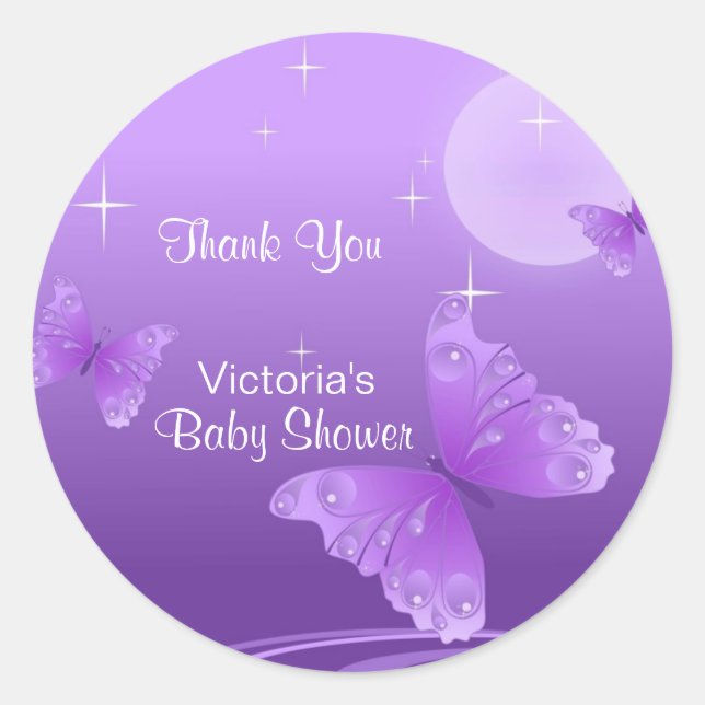 Sticker Rond Joli Merci de papillon violet Baby shower (Devant)