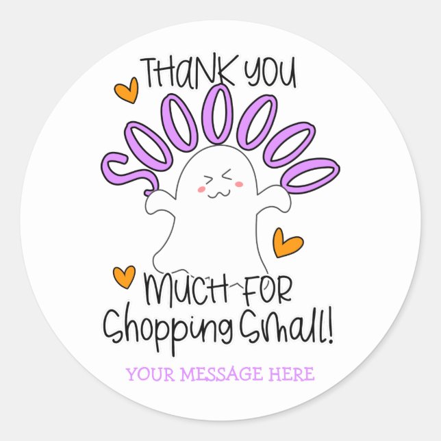 Sticker Rond Joli Merci fantôme Halloween pour Shopping Petit (Devant)