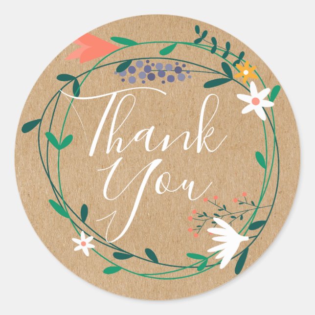 Sticker Rond Joli Merci Floral Garland (Devant)