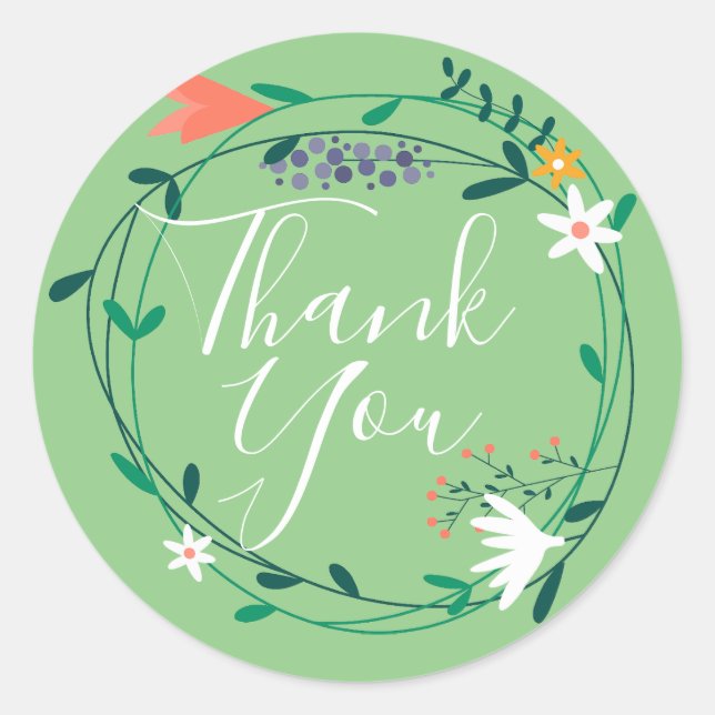 Sticker Rond Joli Merci Floral Garland (Devant)